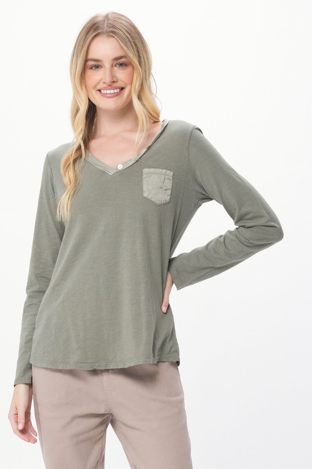 Blair Long Sleeve Top With Button Detail