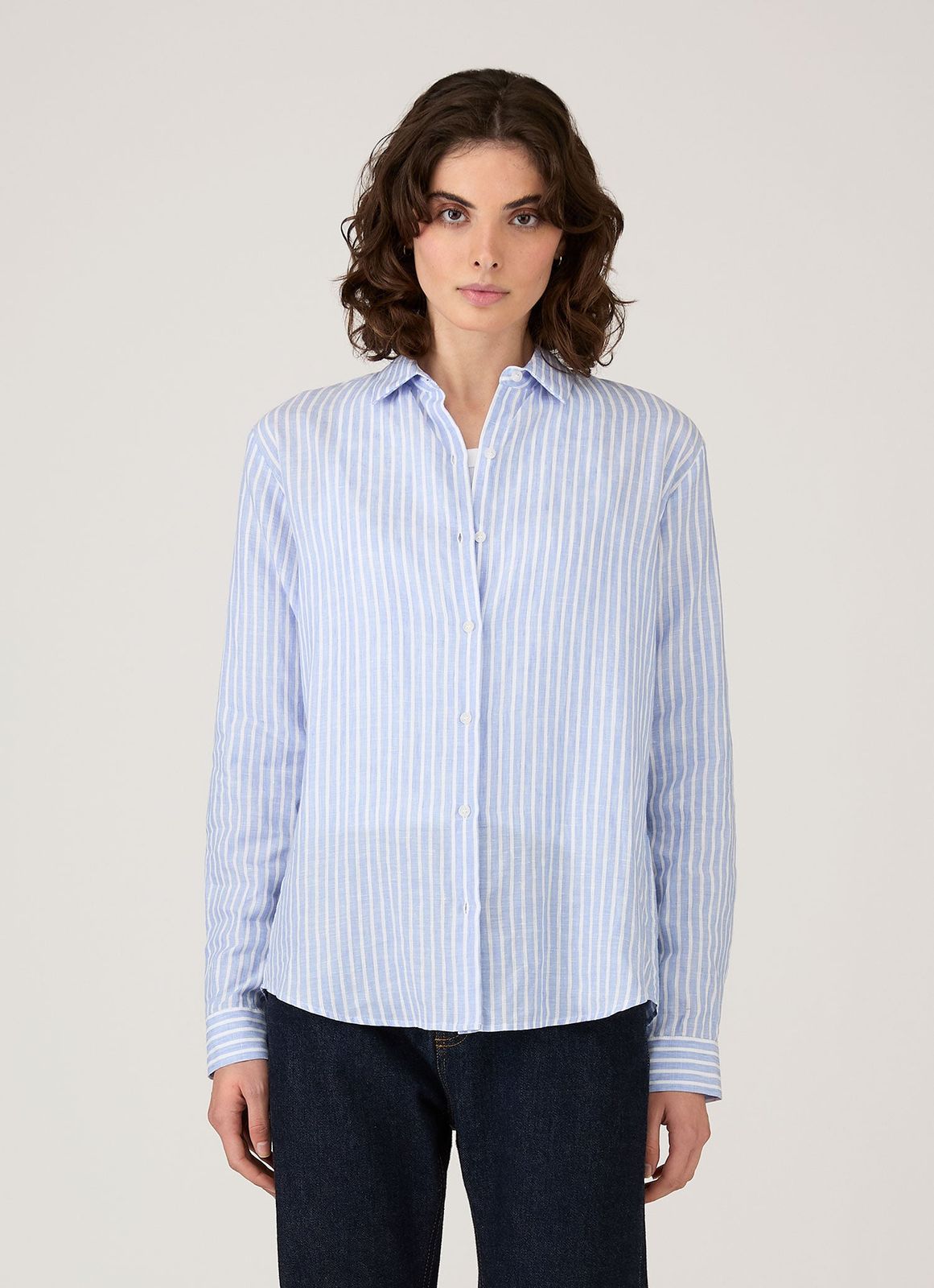 Women's Linen Shirt in Blue/White