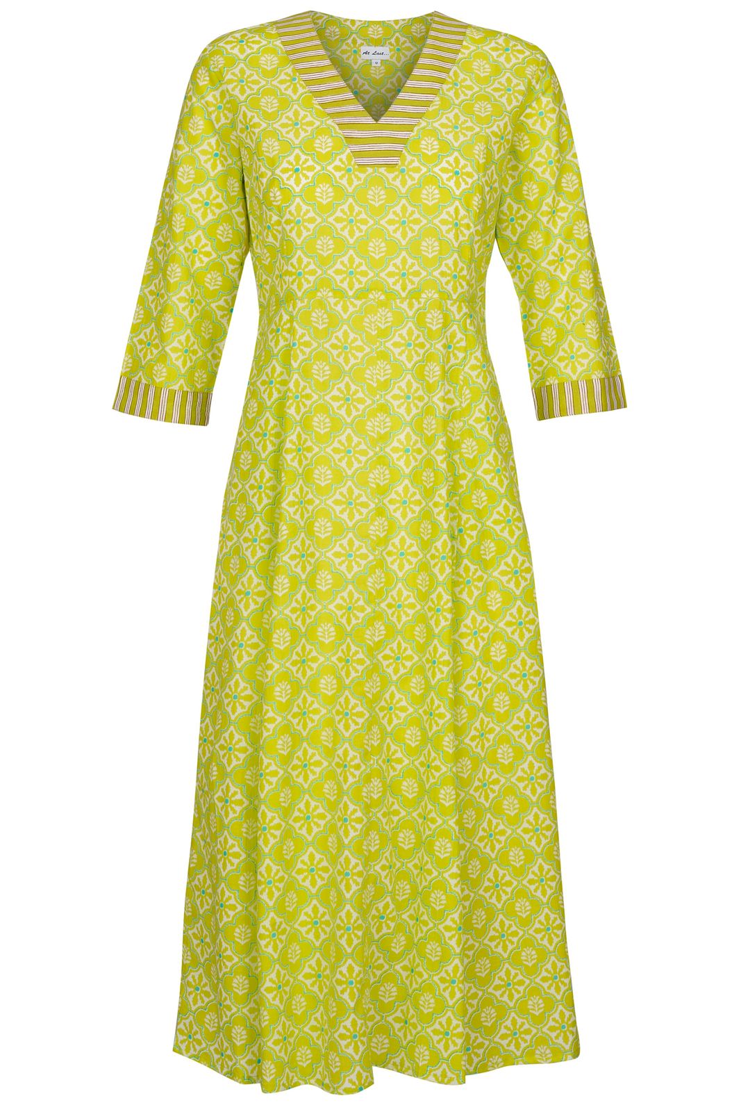 Cotton Rhonda Midi Dress In Lime & White Flower