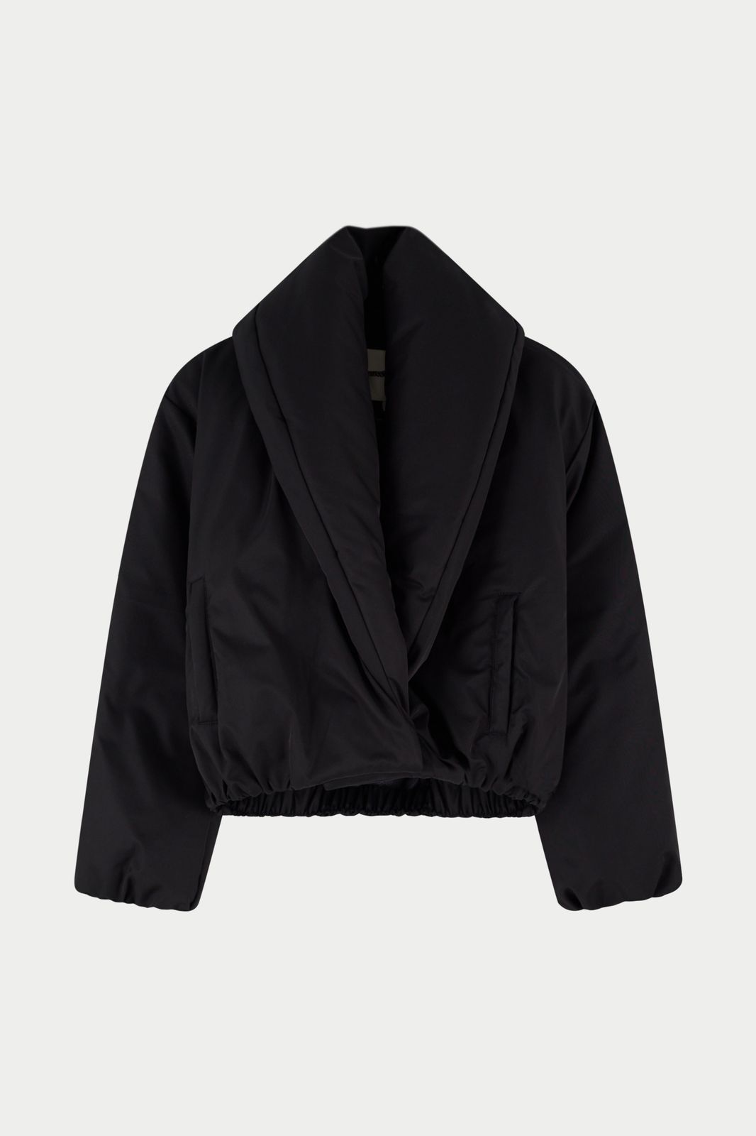 OVERSIZED COLLAR NYLON PUFFER COAT - BLACK