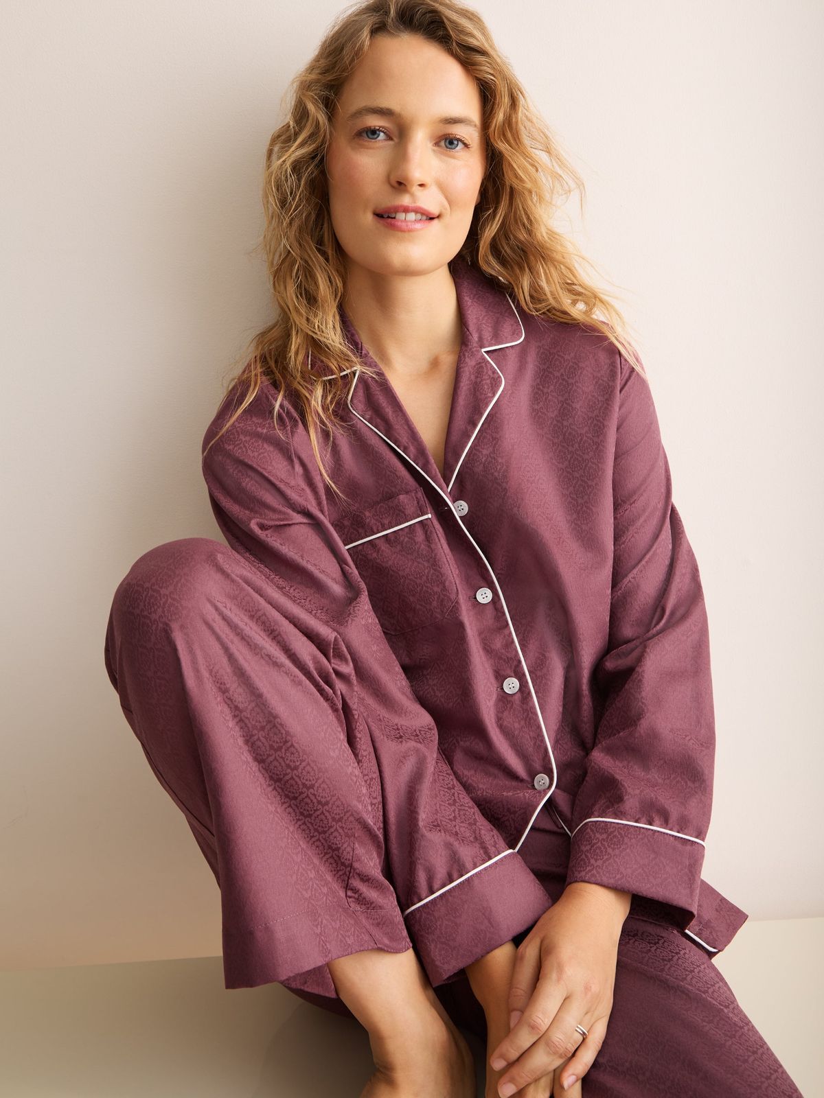 Paris Cotton Jacquard Pyjamas Roan Rouge Damask
