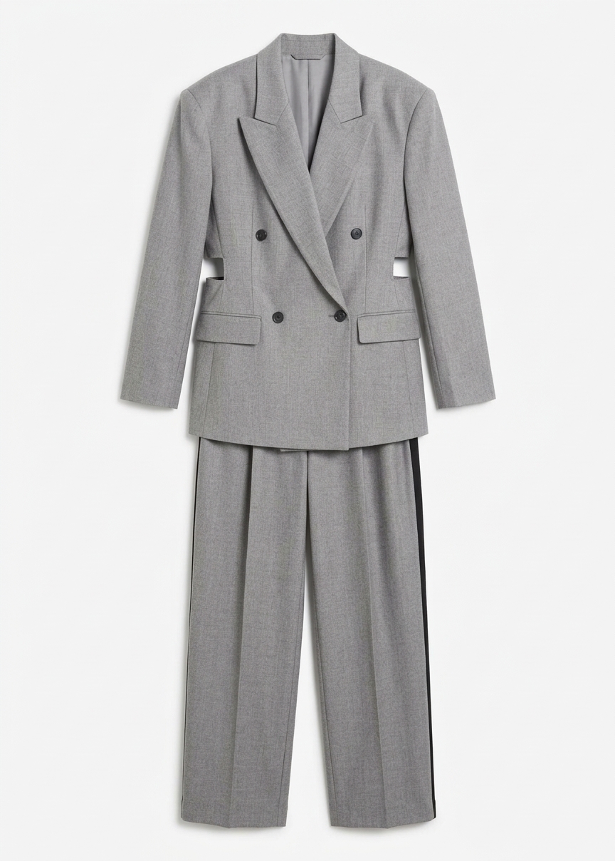 Vallsta Double-breasted Blazer - Grey Melange