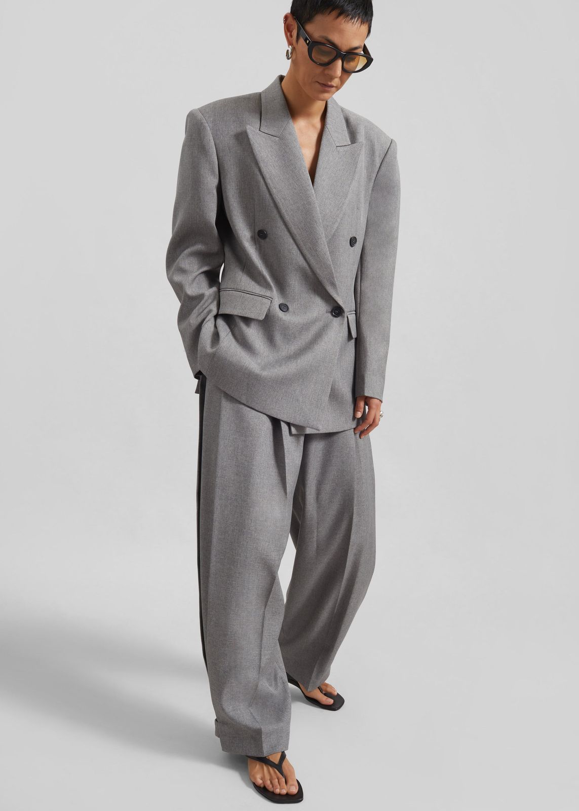 Vallsta Double-Breasted Blazer - Grey Melange