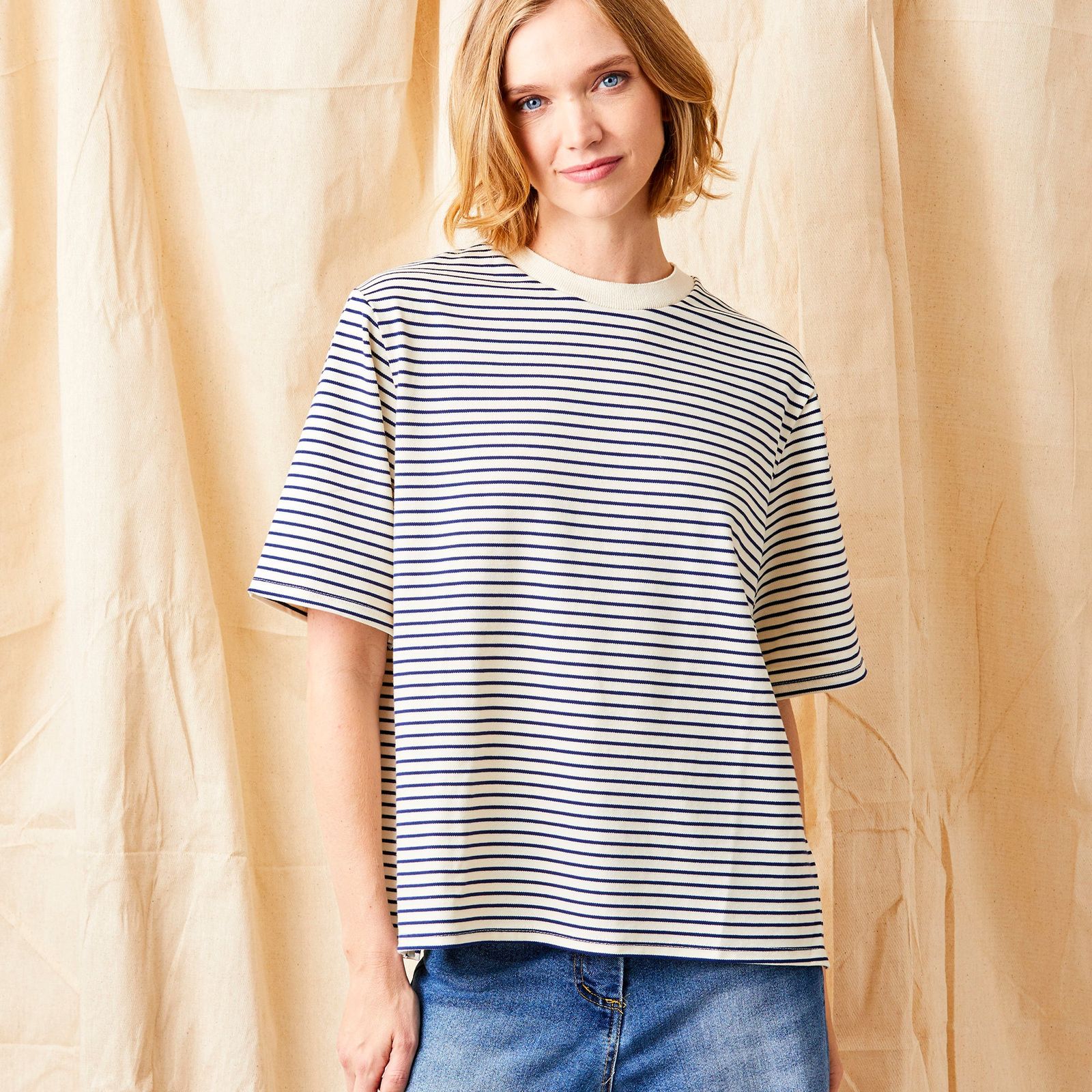 Gardenia Oversize Stripe Jersey Tee