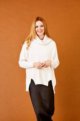 Tatum Rib Knit Hi Lo Cowl Neck Sweater