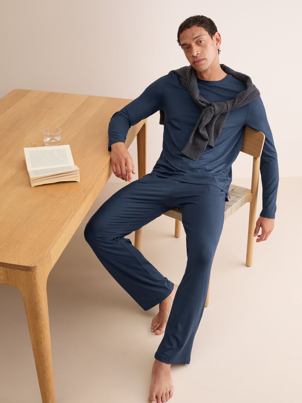 Basel Micro Modal Long Sleeve T-Shirt Navy Blue