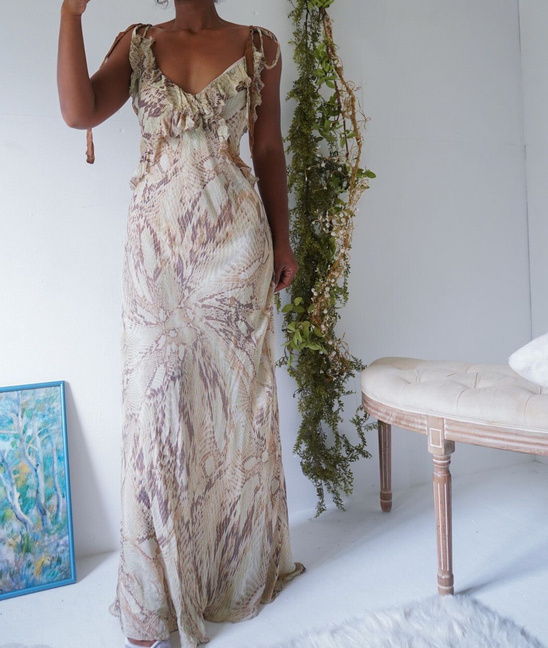 Y2K Boho Snakeskin Print Maxi Dress