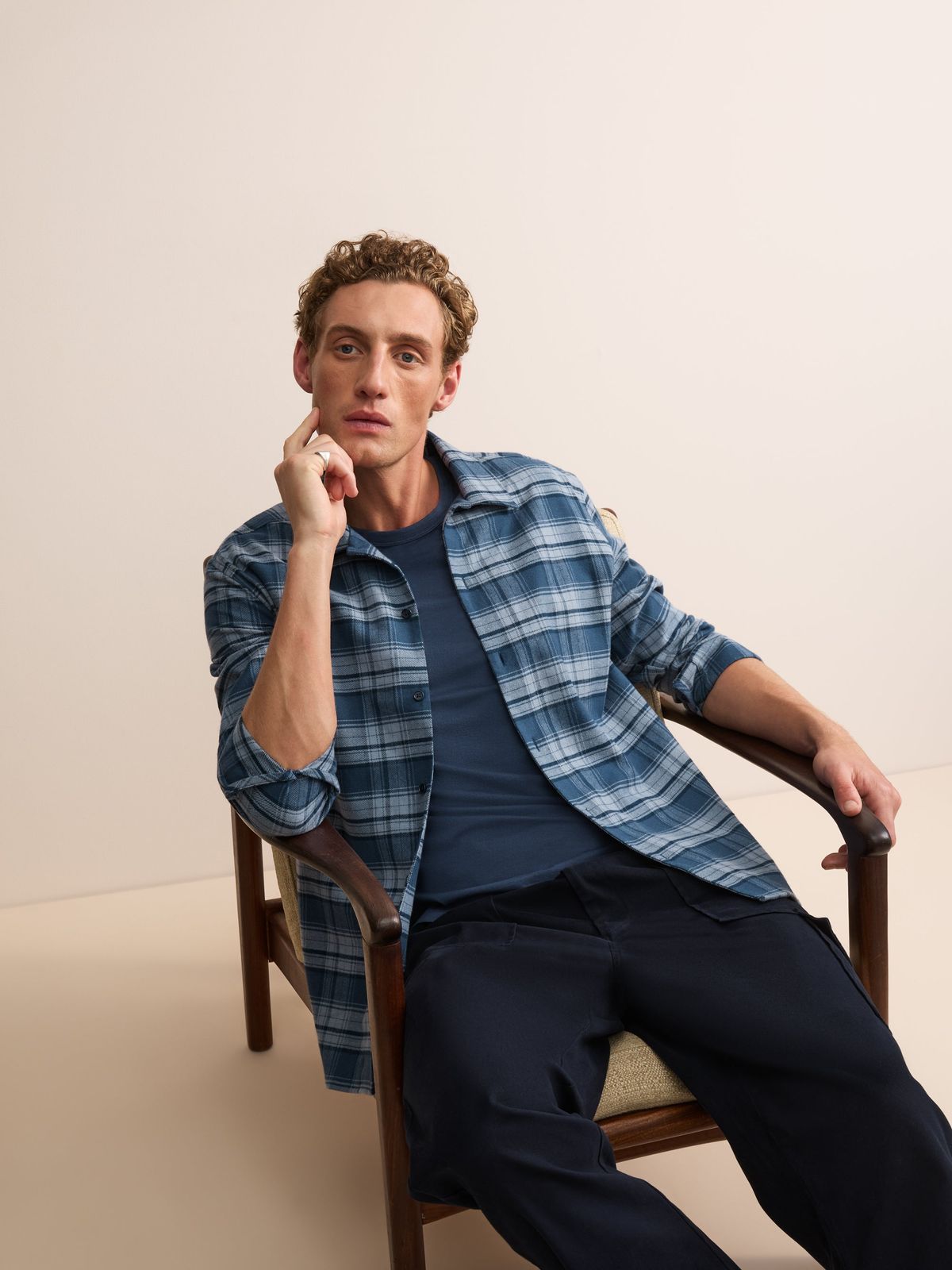 Kelburn Brushed Cotton Flannel Shirt Blue Check