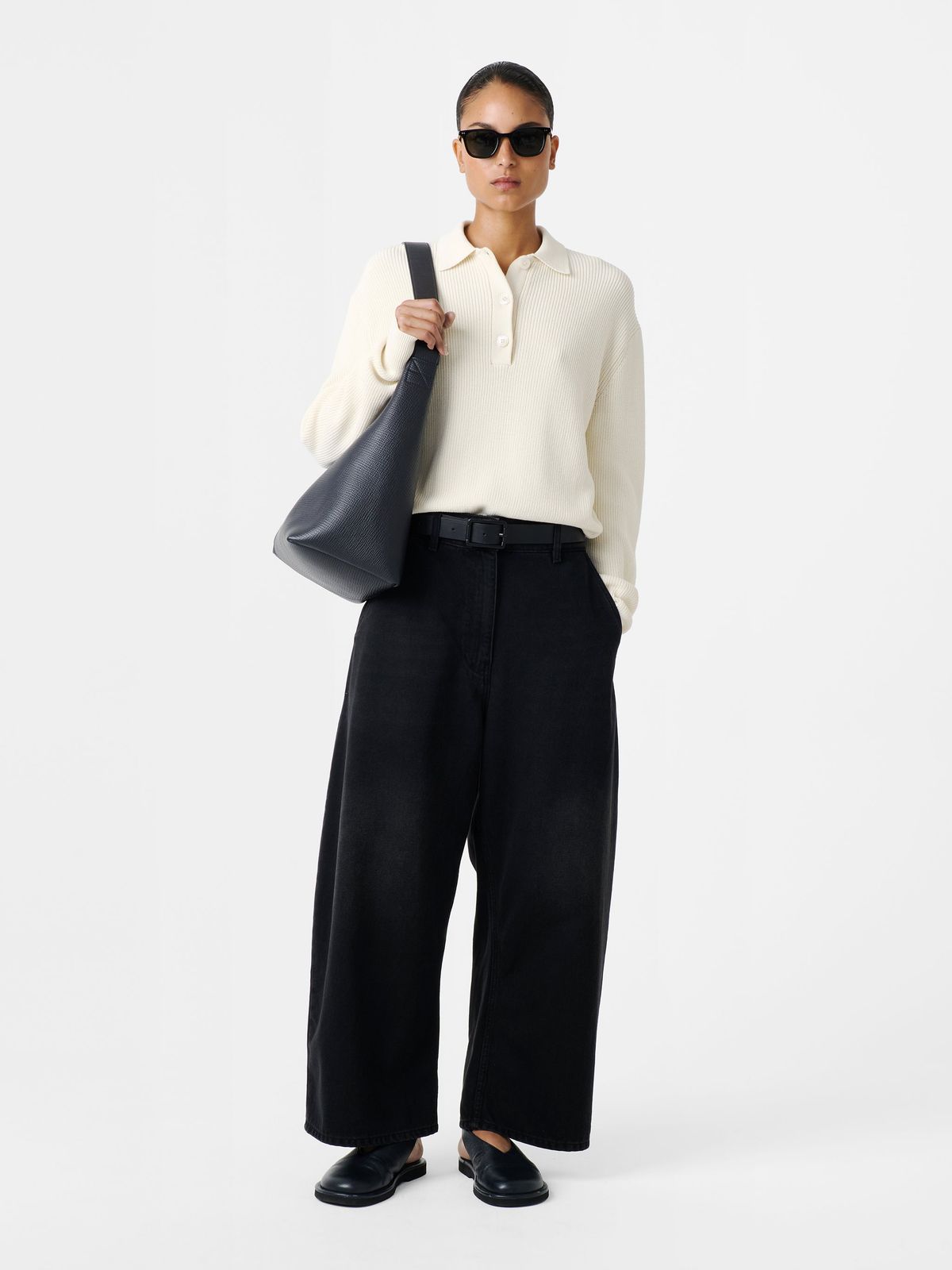 Chalco Wide Leg Denim Pant in Washed Black