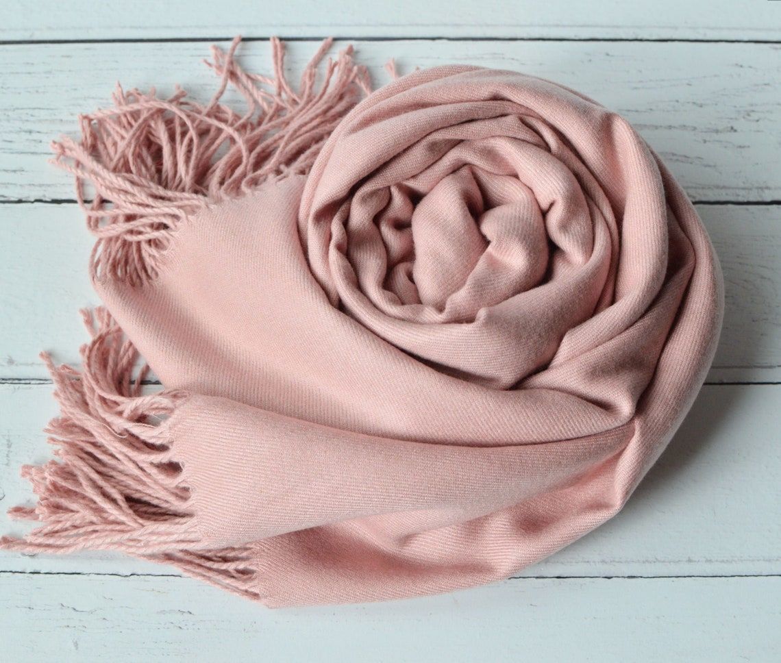 Dusky Pink Pashmina Drew Super Soft Large Special Occasion Wrap With Tassels