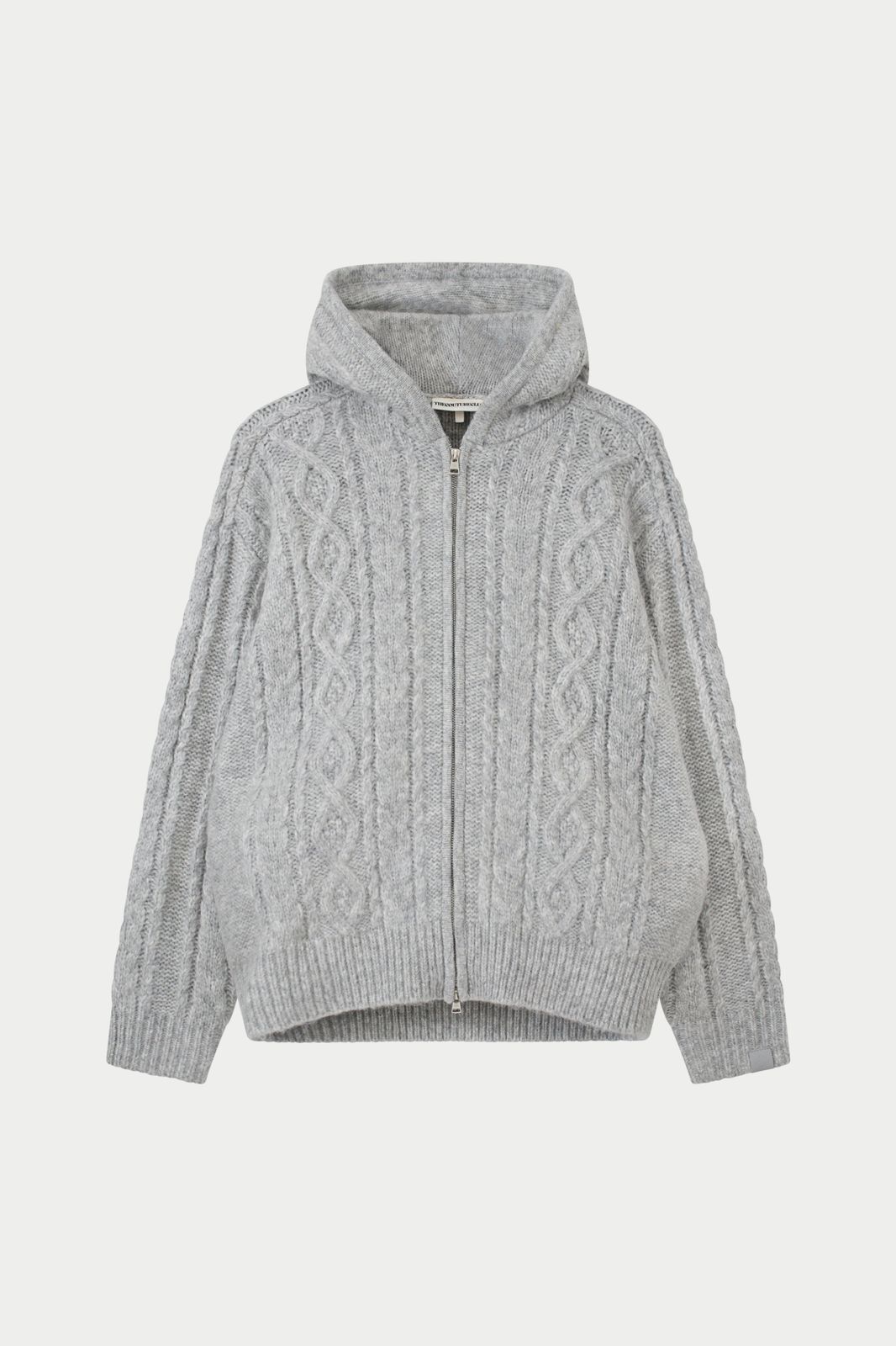CABLE KNIT ZIP THROUGH HOODIE - GREY