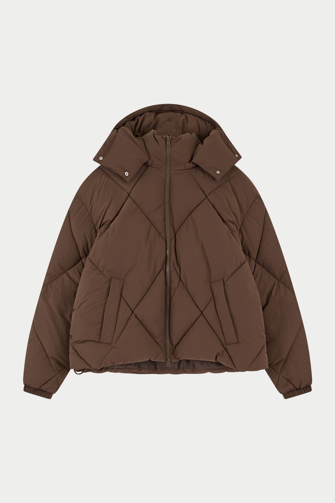 DIAMOND QUILTED PUFFER COAT - BROWN