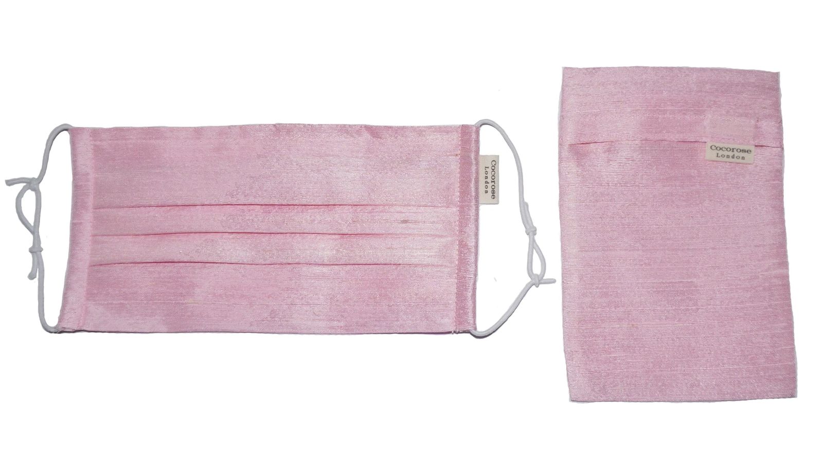 Pleated Silk Face Mask with Nose Wire and Matching Pouch - Pink