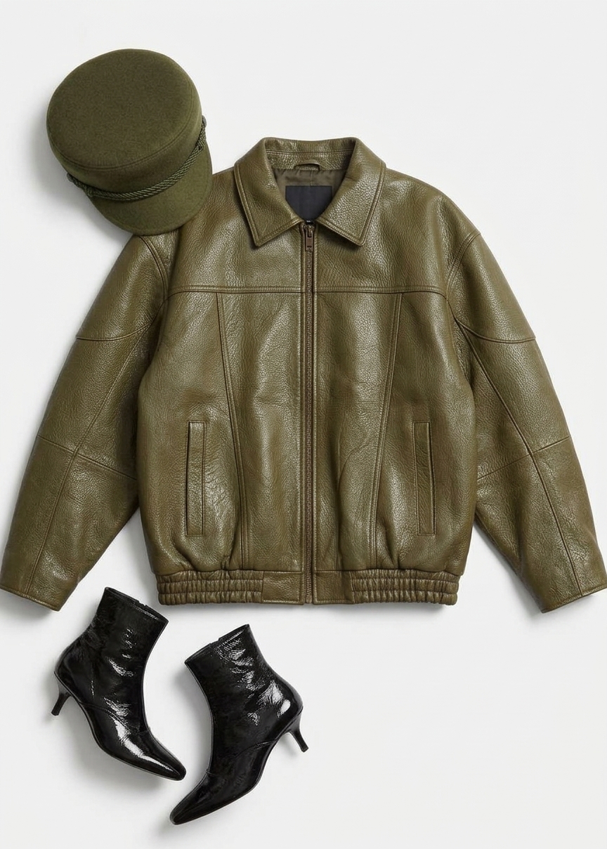 Enora Faux Leather Jacket - Olive