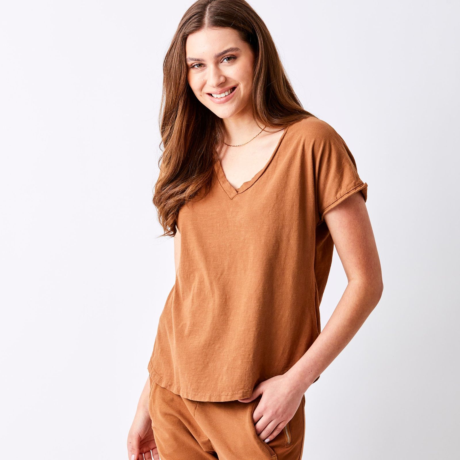 Maria Cotton V Neck Tee