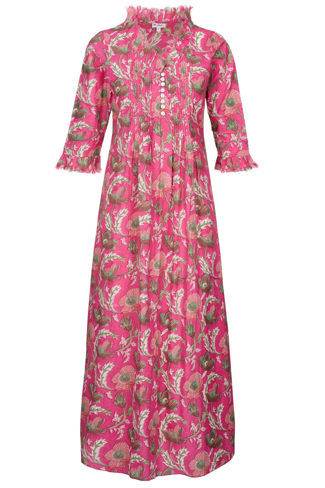 Cotton Annabel Maxi Dress In Pink & Green Flower