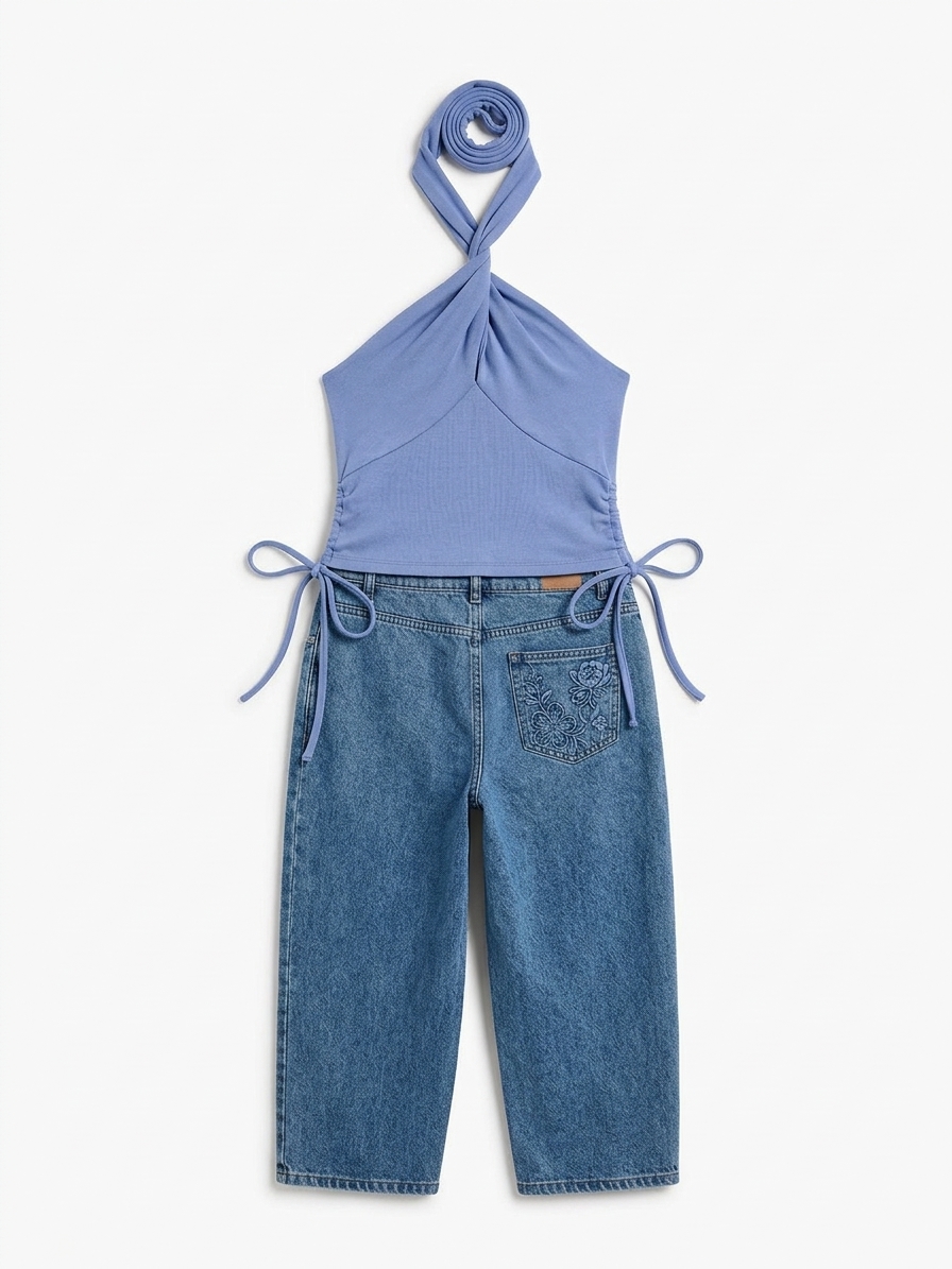 Nelson Halter Neck Top In Blue