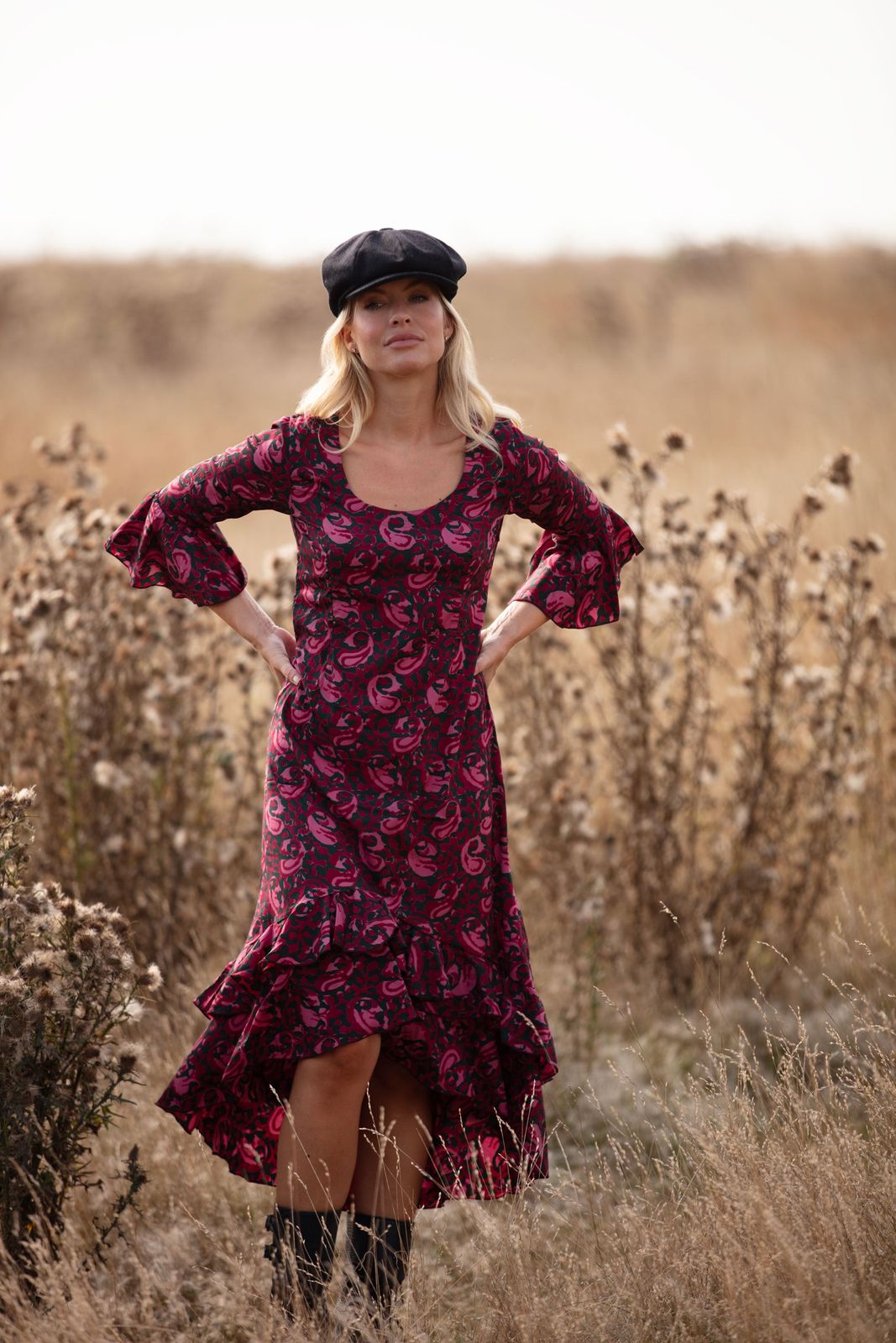 Victoria Midi Dress in Damson Swirl