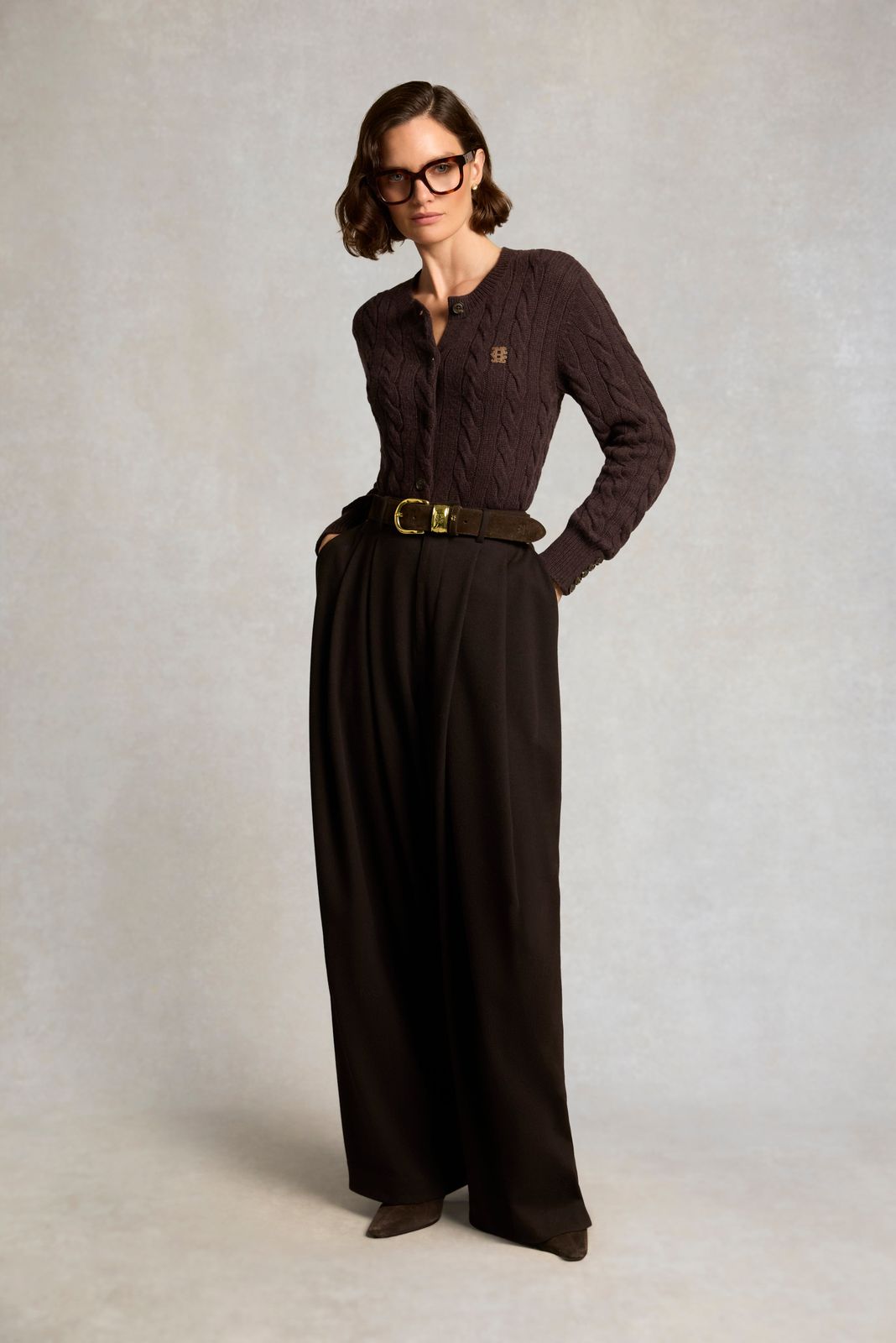 Richmond Wide Leg Trouser (Bournville Herringbone)