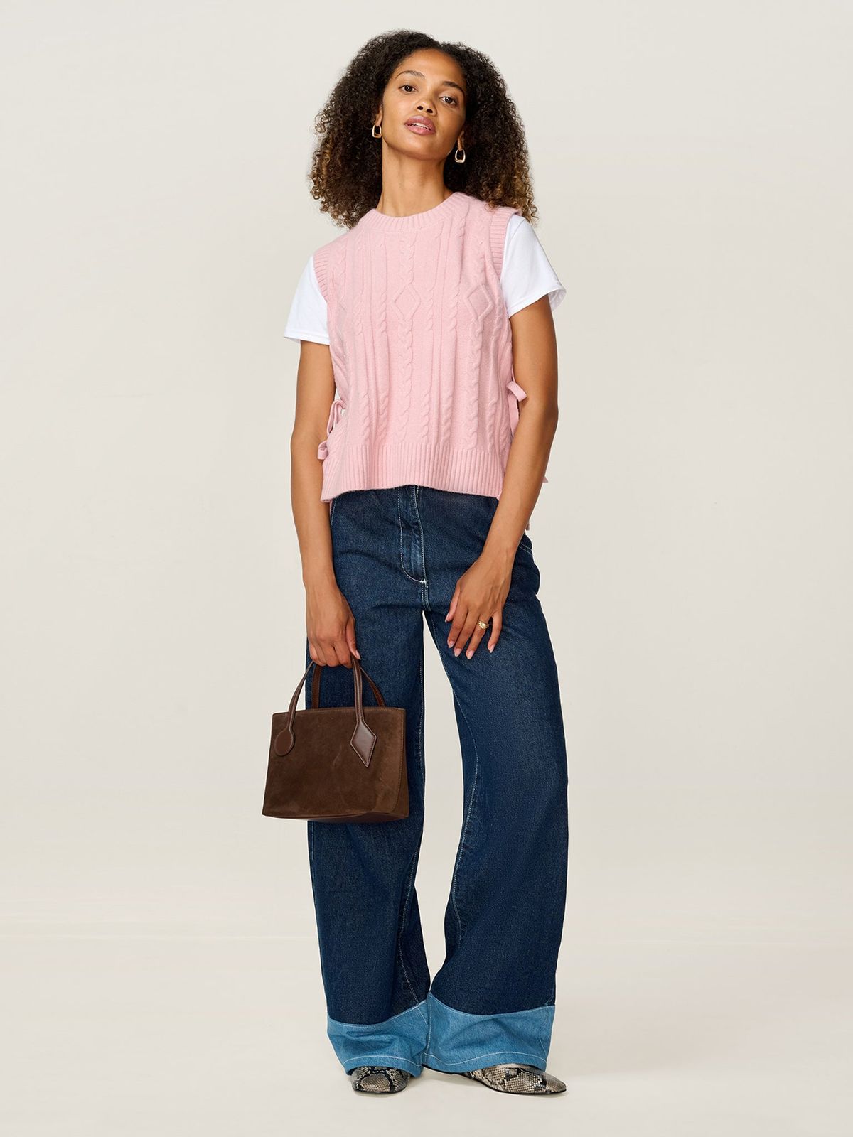 Rufus Cable Bow Side Vest in Light Pink