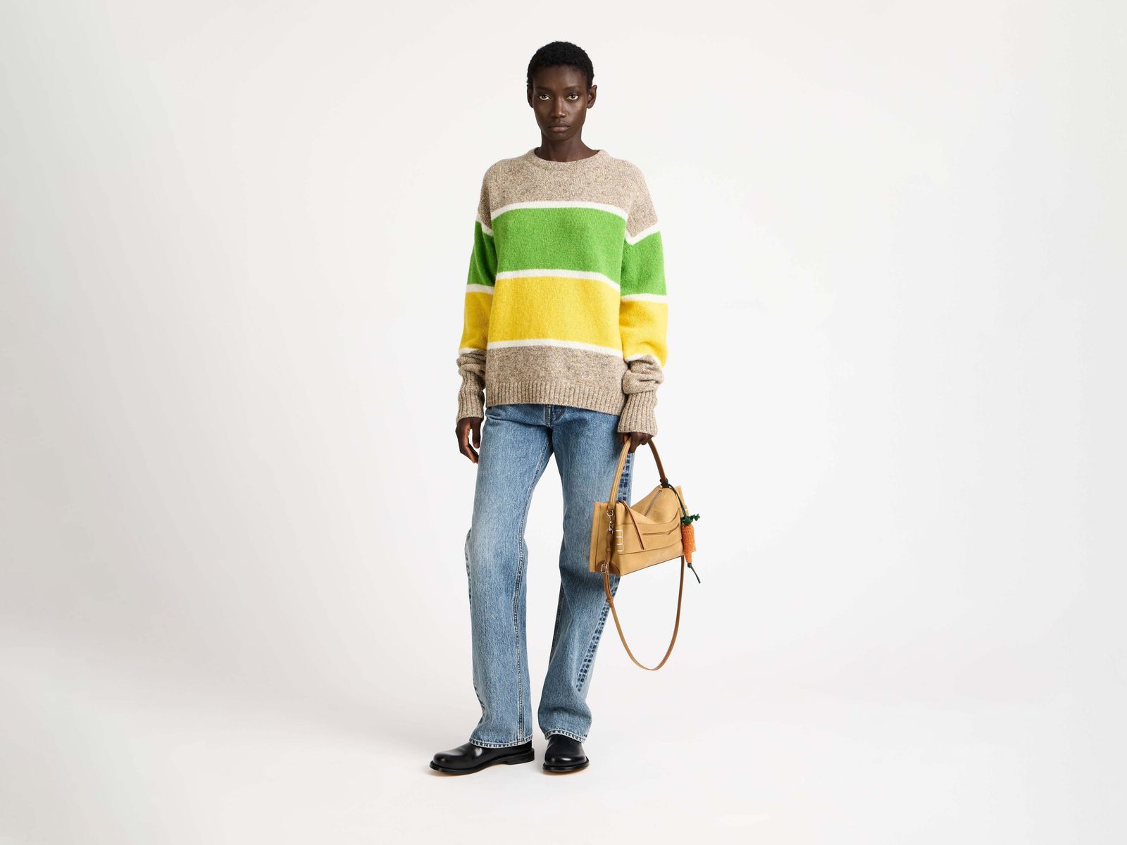 WOMENS CONTRAST STRIPED CREW NECK JUMPER IN BEIGE MELANGE