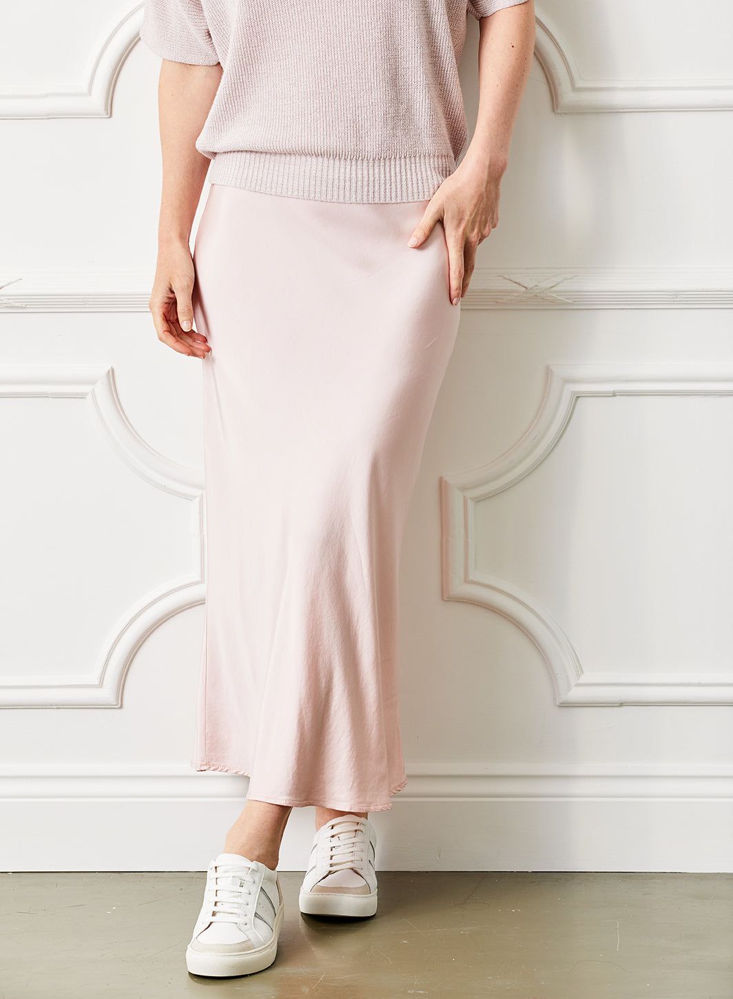 Gene Bias Cut Satin Maxi Skirt