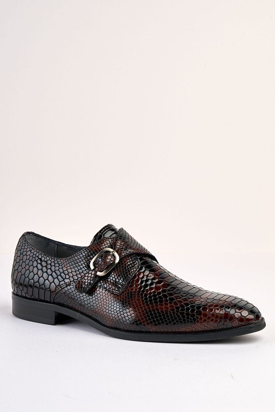 Saviano Coffee Crocodile-Pattern Monk Shoe
