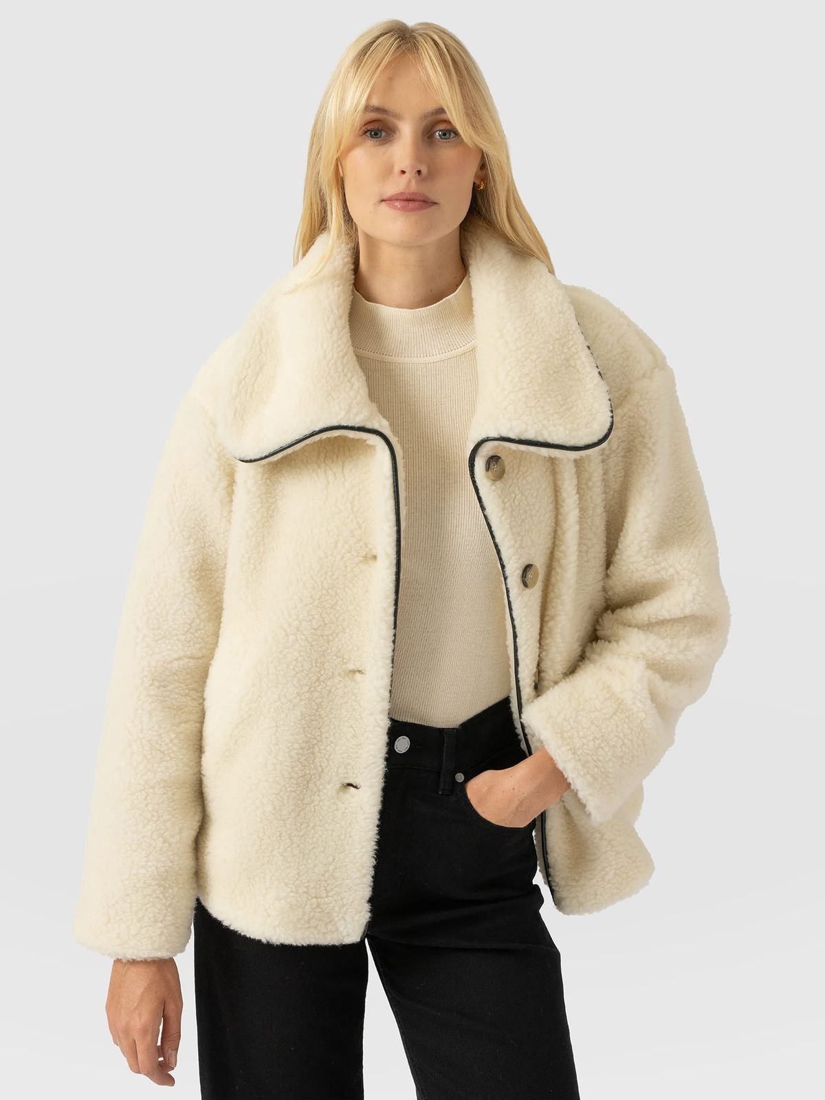 Rumer Short Teddy Coat - Cream