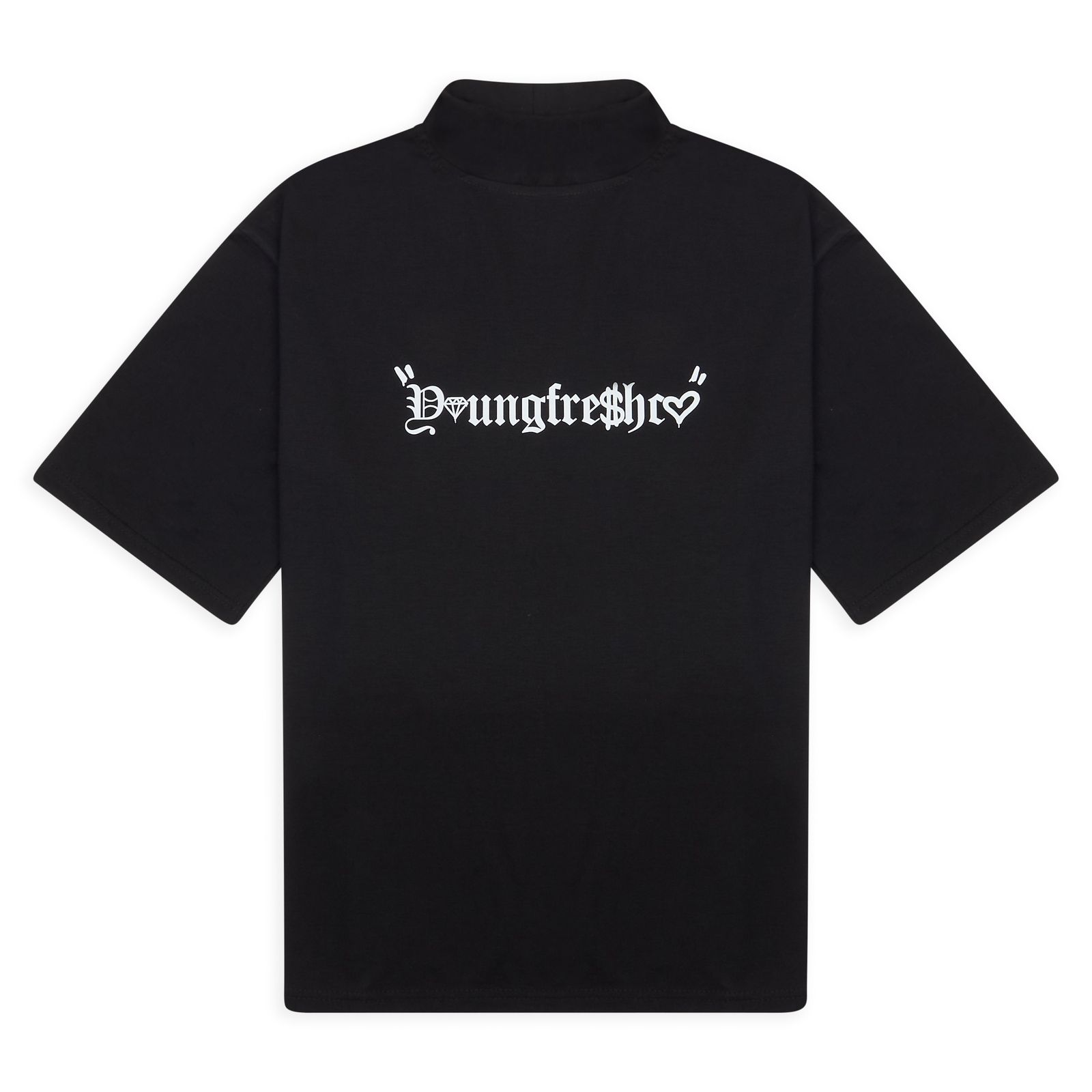 Extended Collar Black Graphic Logo T-Shirt
