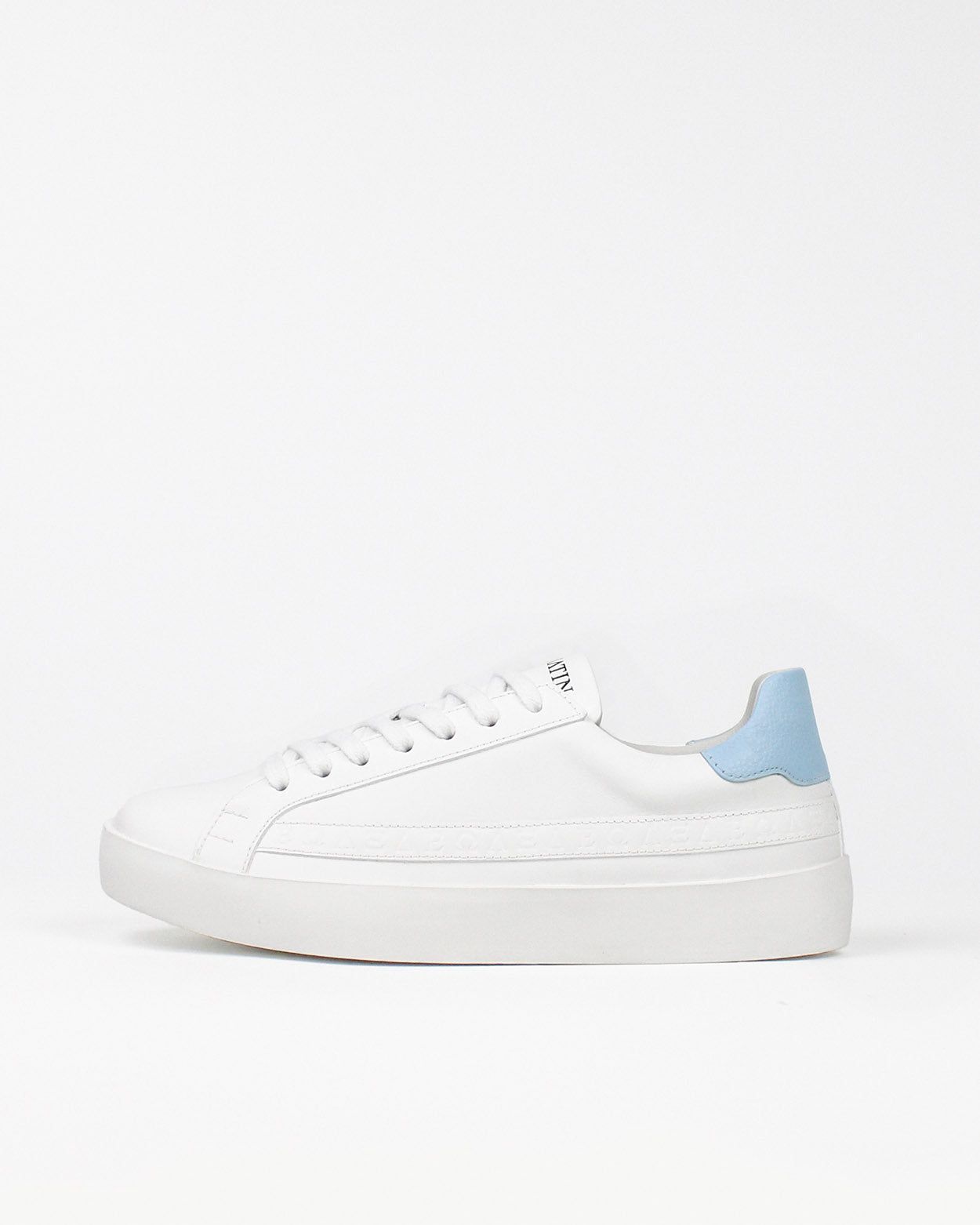 Olympus Low Top Trainers - White & Baby Blue Pebbled Leather