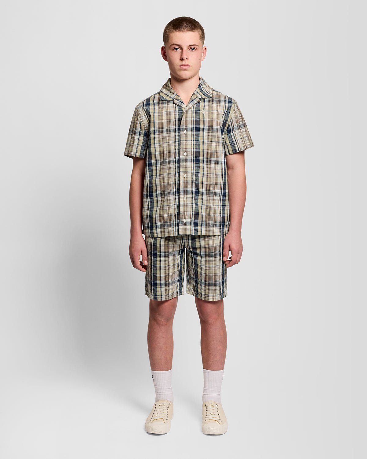 Linen Blend Check Shorts