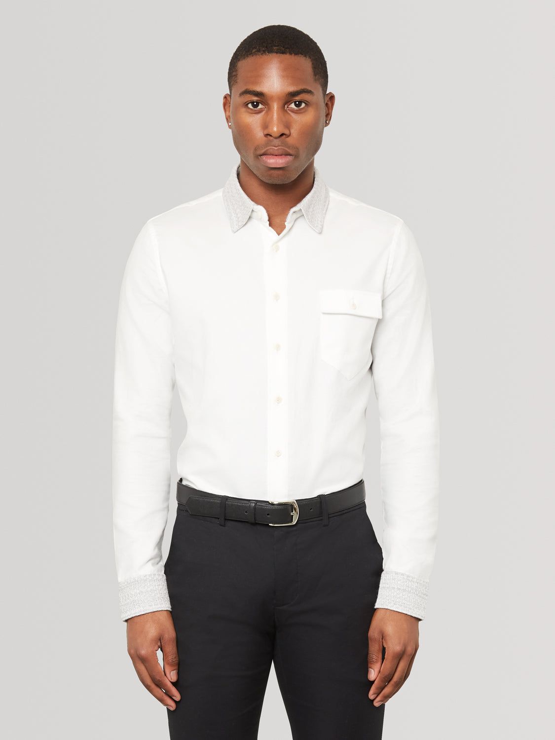Silver Knit Collar Shirt