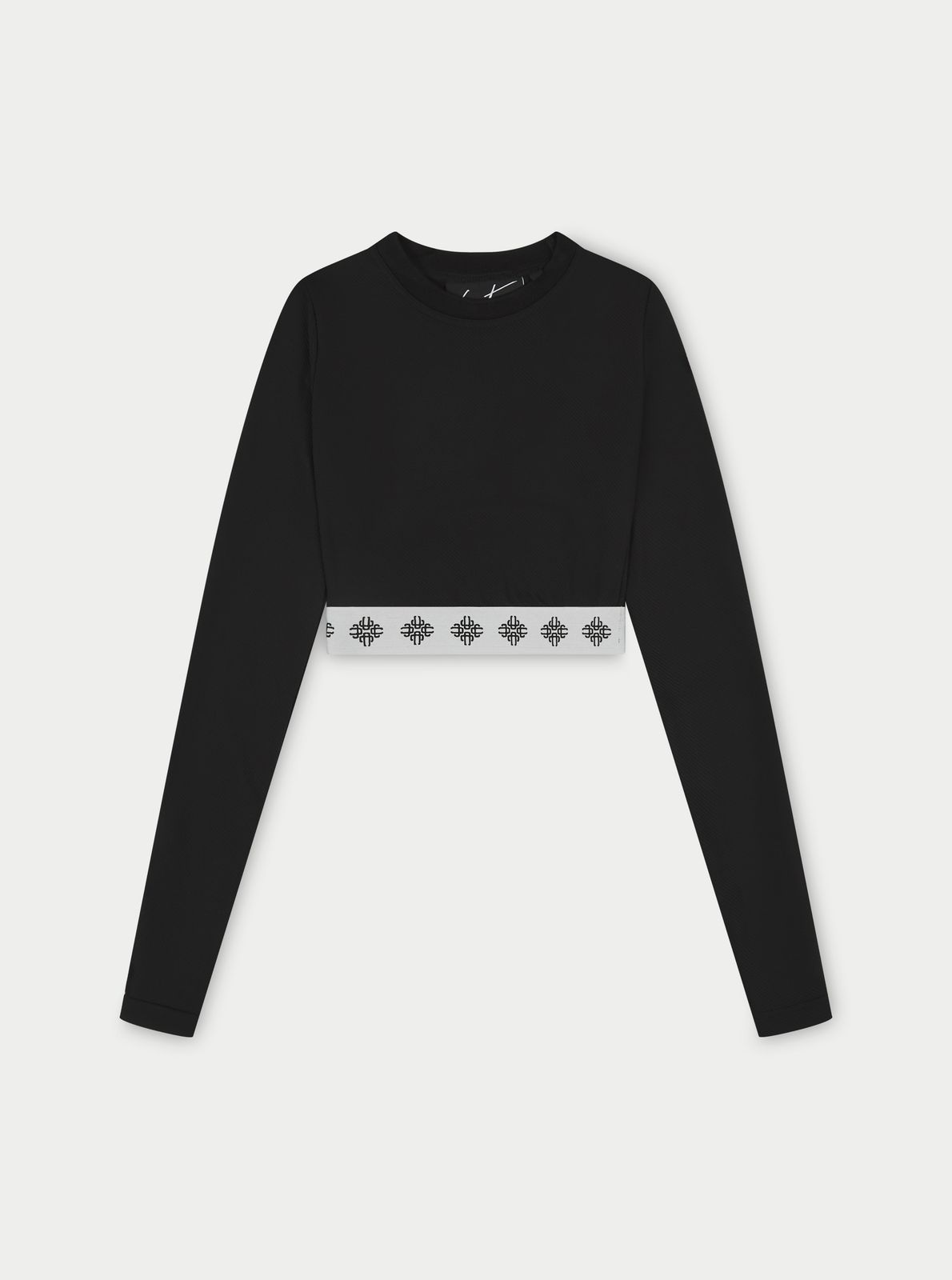 BRANDED WAISTBAND FITTED RIBBED TOP - BLACK