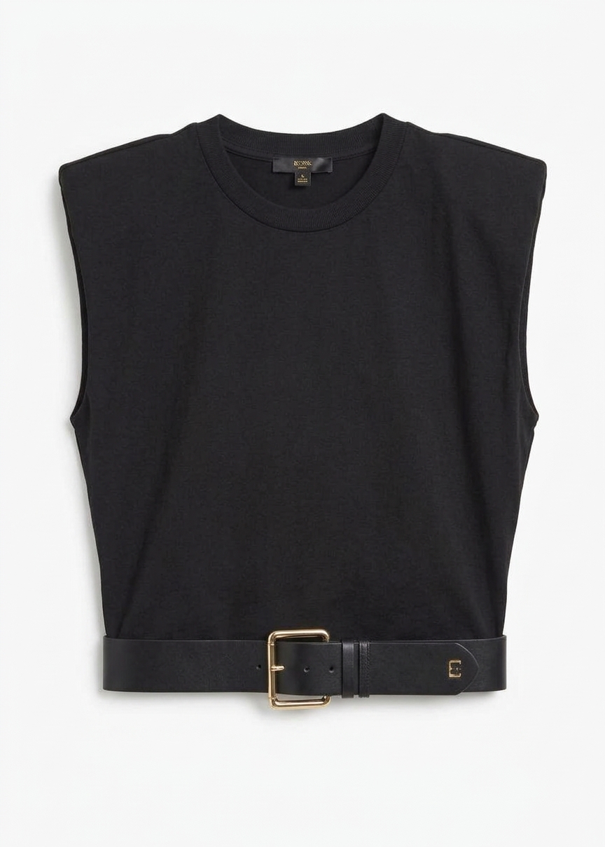 Eva Padded Shoulder Muscle T-shirt - Black