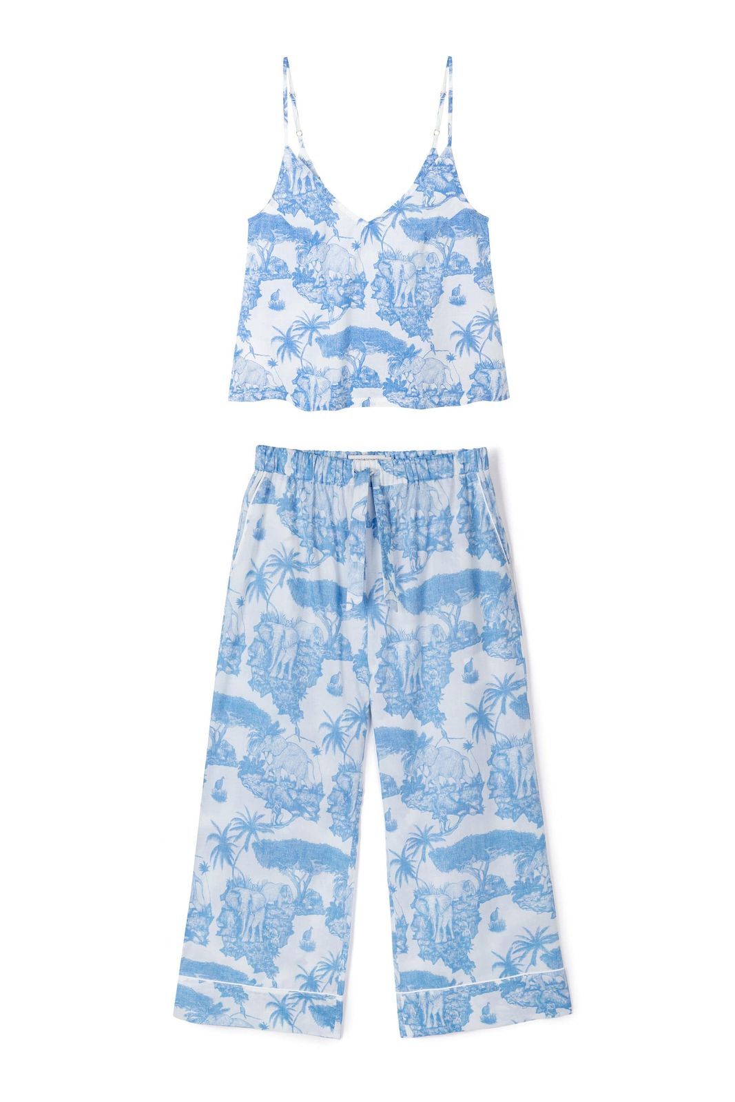 Cami Top And Wide Leg Trouser Set Loxodonta Print Blue