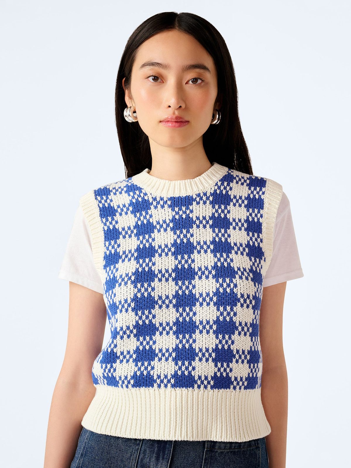 Bob Checked Vest in Blue and Cream