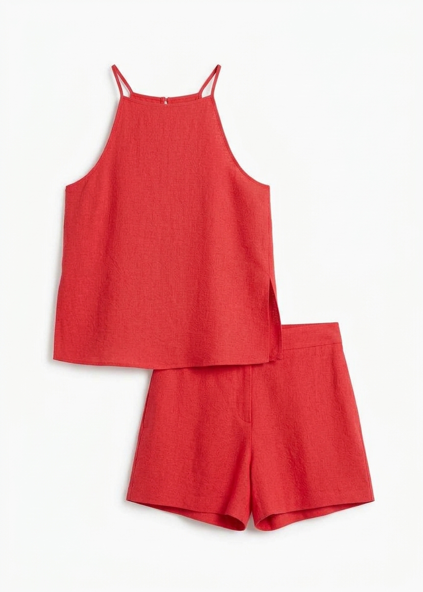 Cazaux Textured Boxy Top - Red