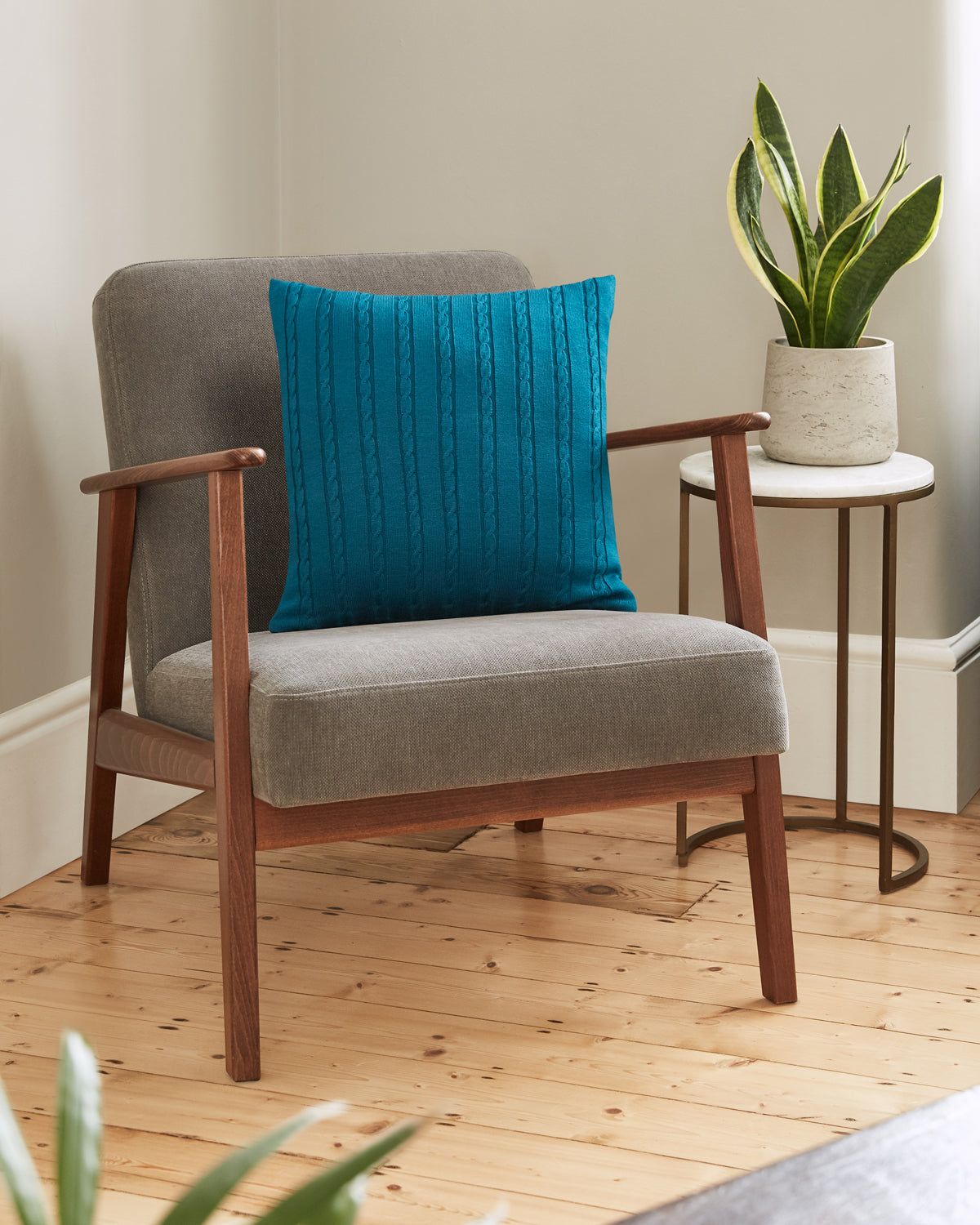 Cable Knit Cushion - Turquoise 100% Wool 45x45cm