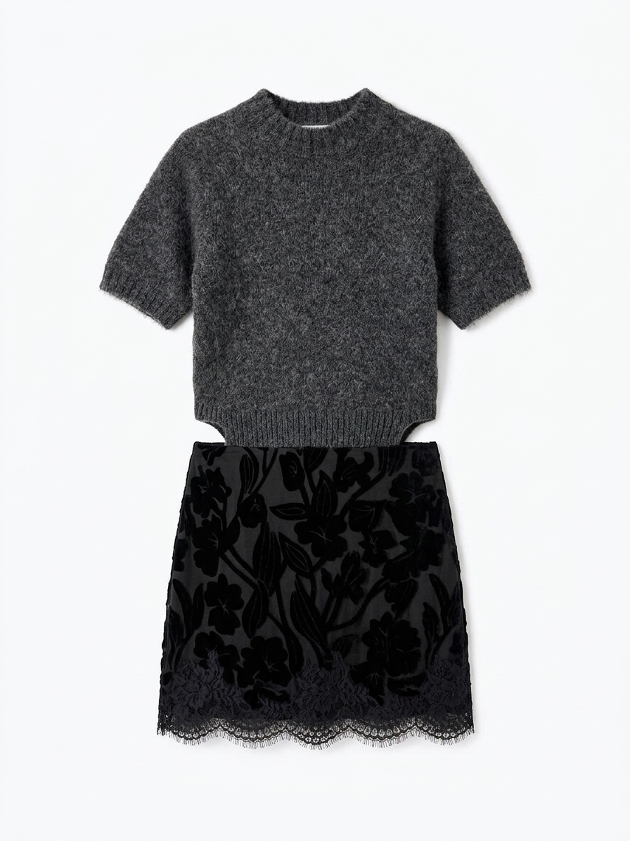 Rhya Skirt In Black Devore