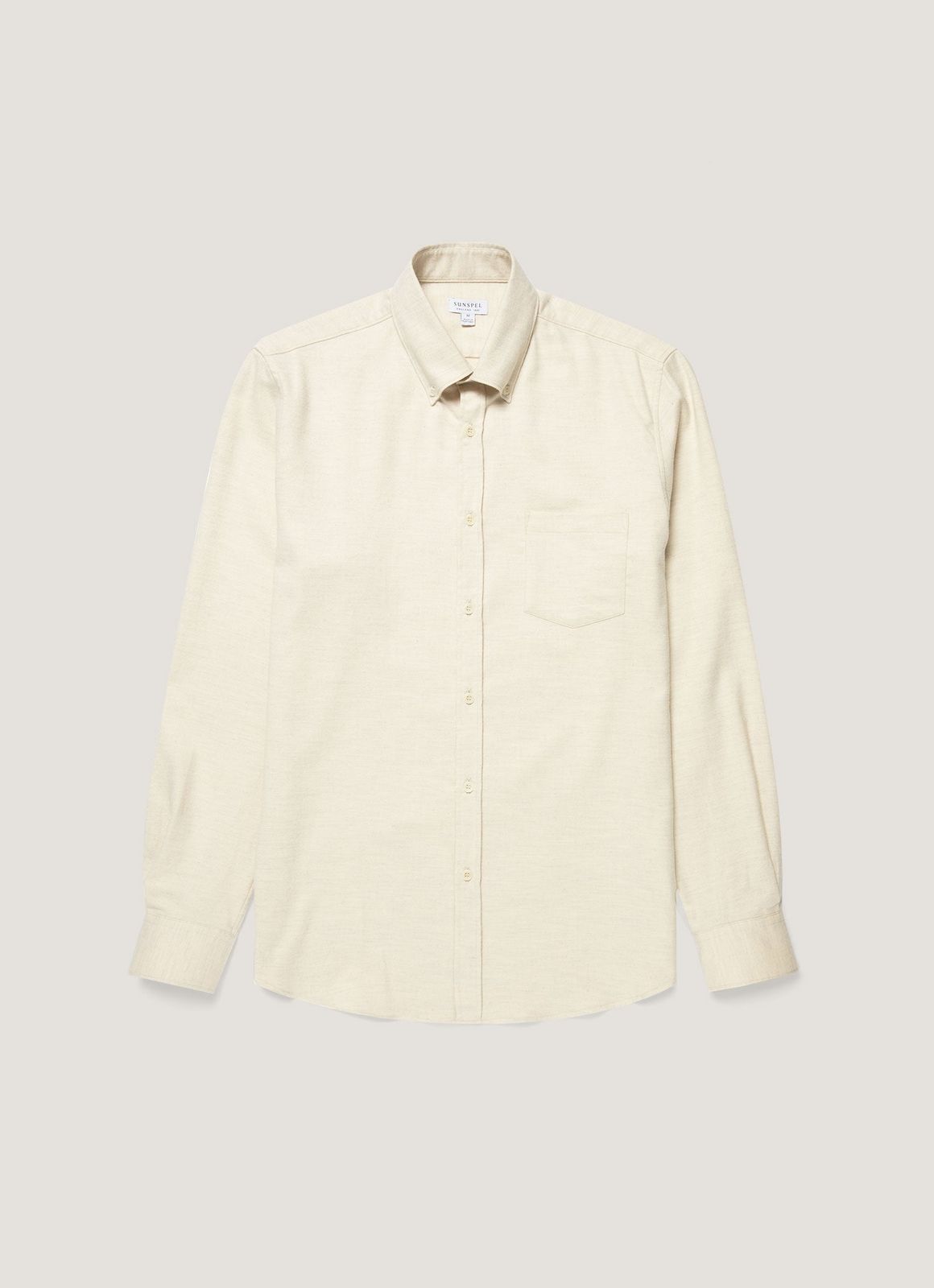Men's Button Down Flannel Shirt in Ecru Melange