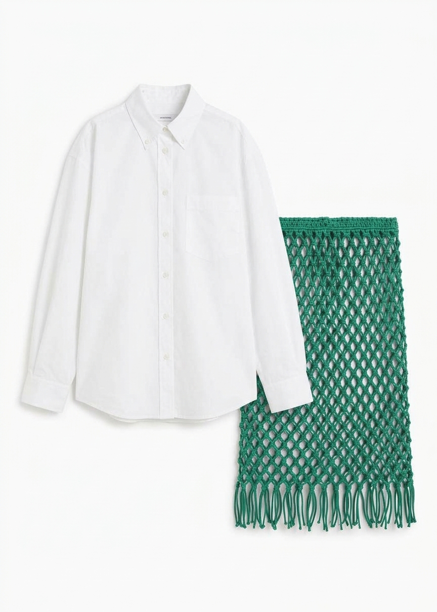 Nelaya Leather Macrame Skirt - Emerald