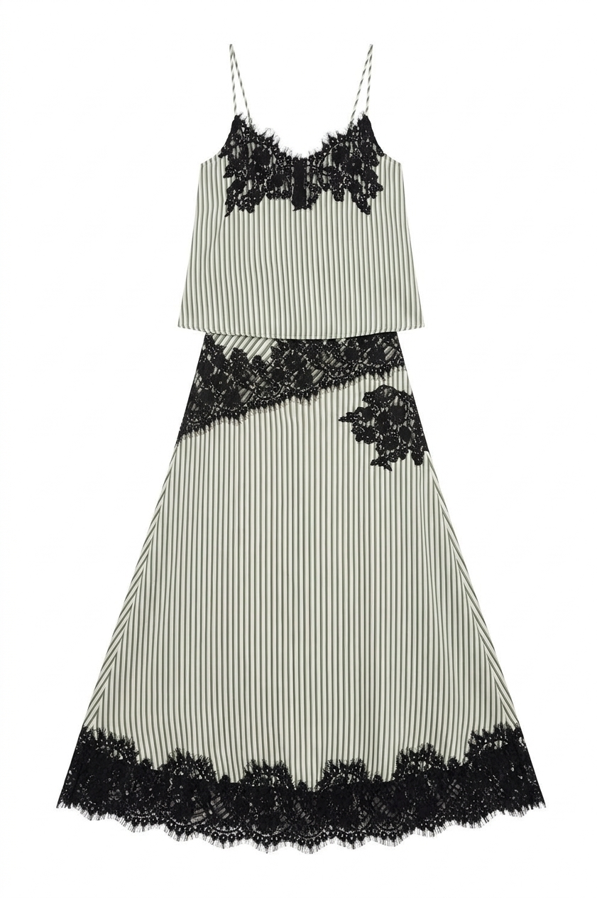 Sienna Green Stripe Satin Lace Top