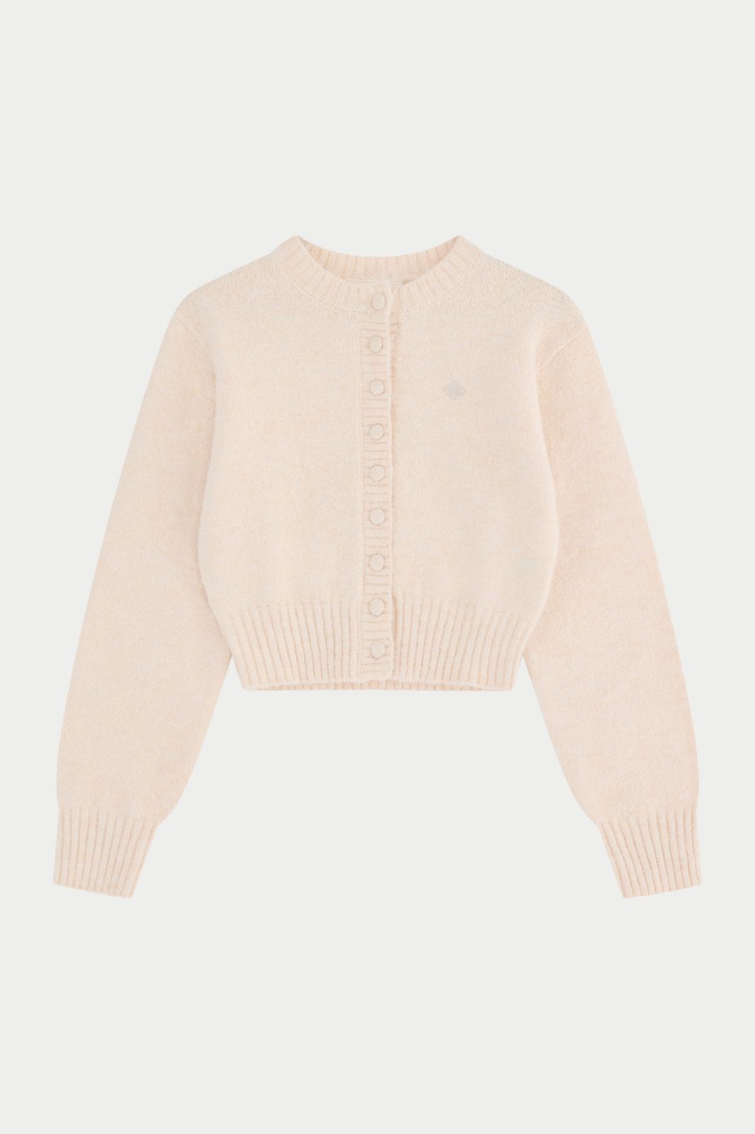 EMBLEM EMBROIDERED KNIT CROP CARDIGAN - BUTTERMILK