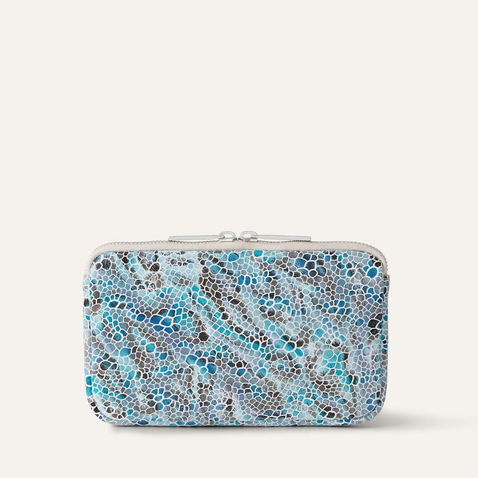 Millie Pouch | Blue Mosaic with Silver hardware
