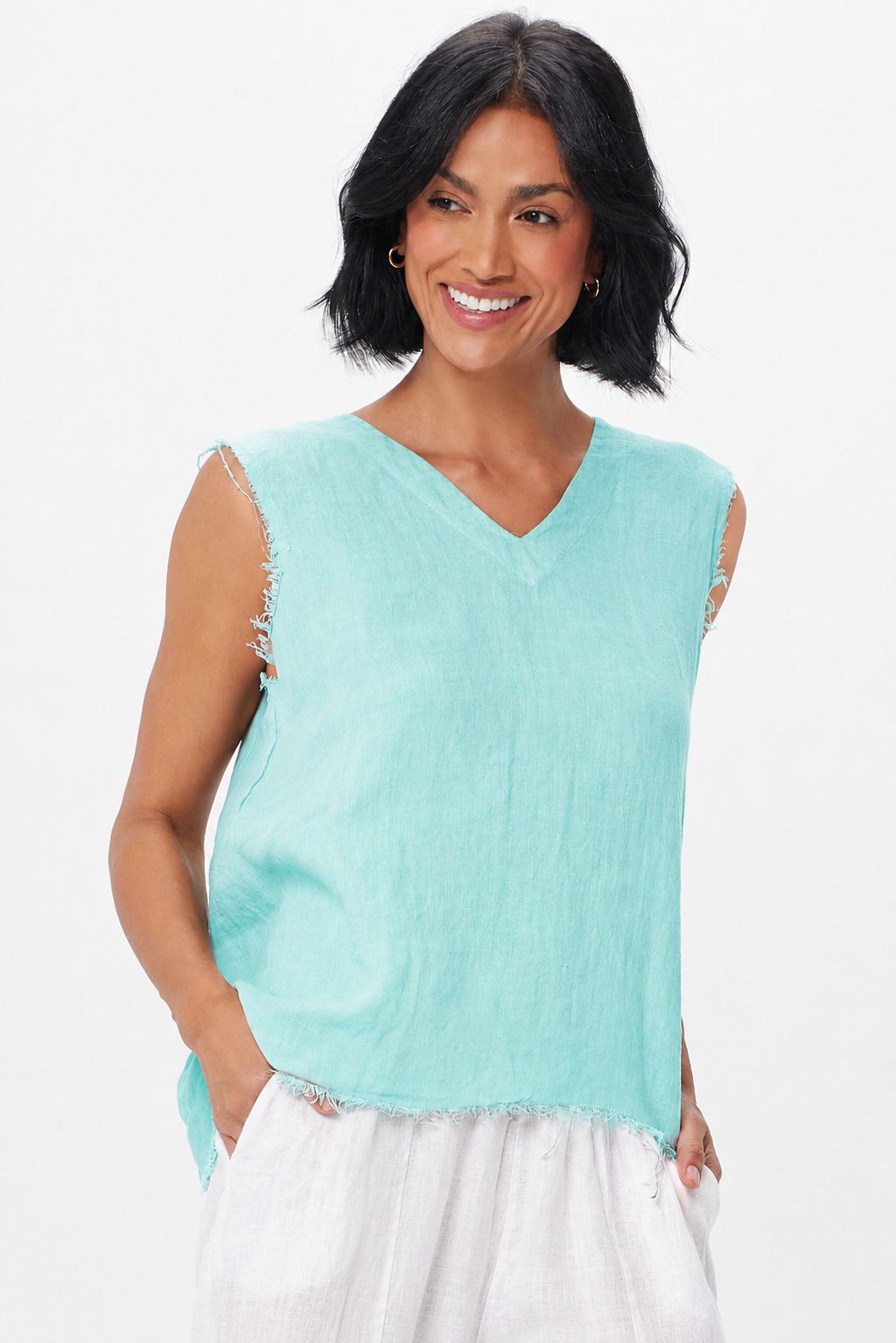 Sequoia Linen Fringed Hem Sleeveless Top