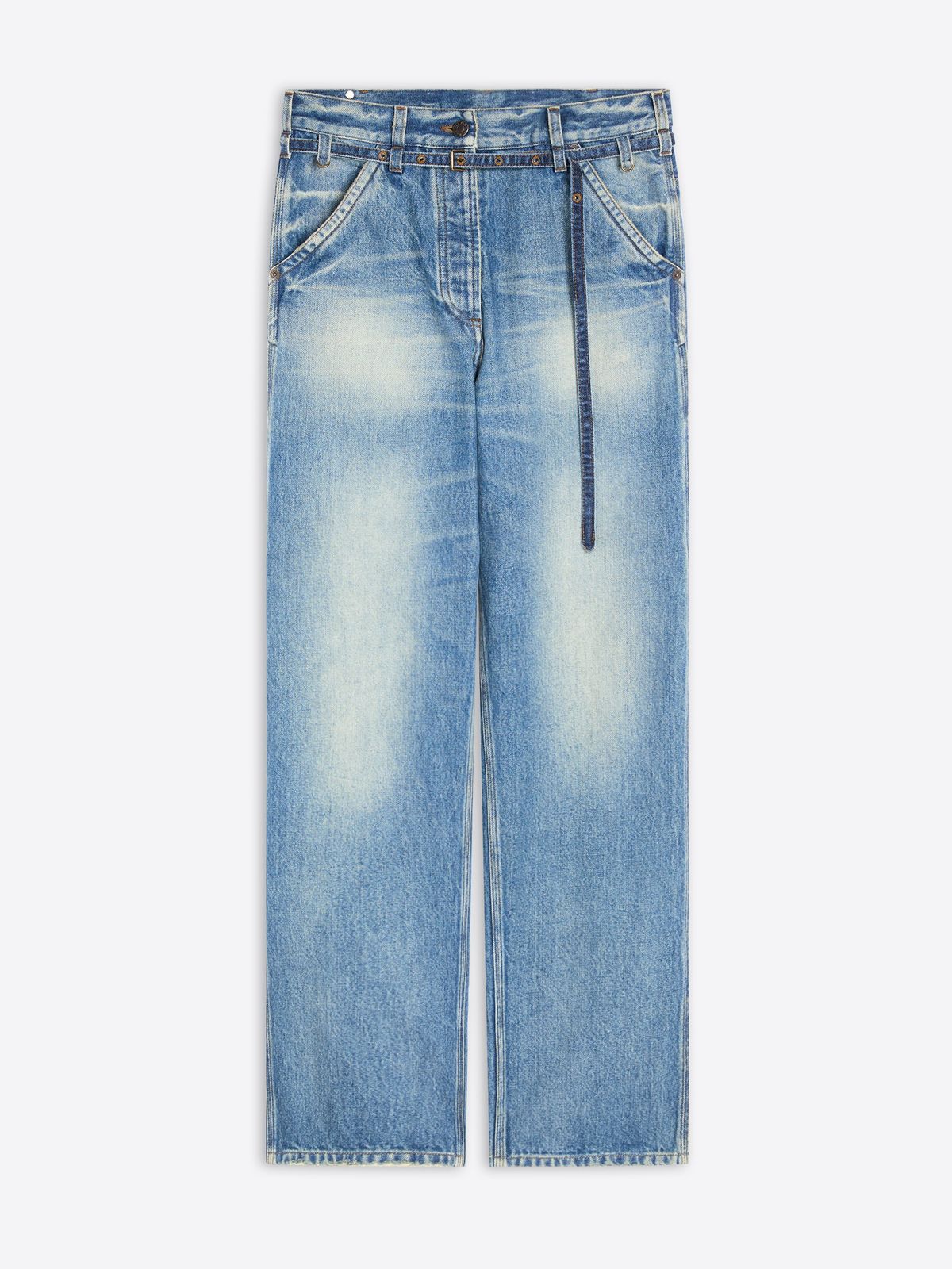 Belted wide-leg denim pants