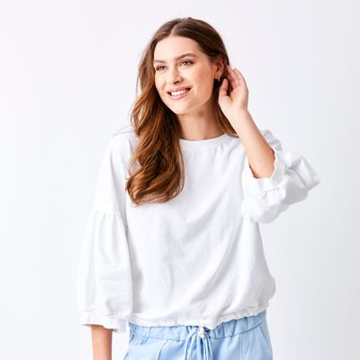 Bo Bubble Sleeve Sweatshirt With Drawstring Hem