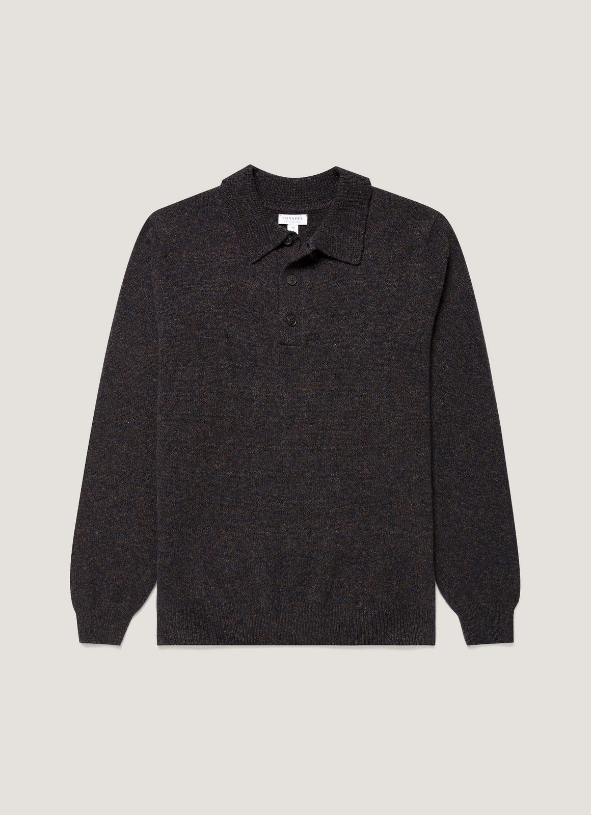 Men's Lambswool Knitted Polo Shirt in Midnight Navy Twist