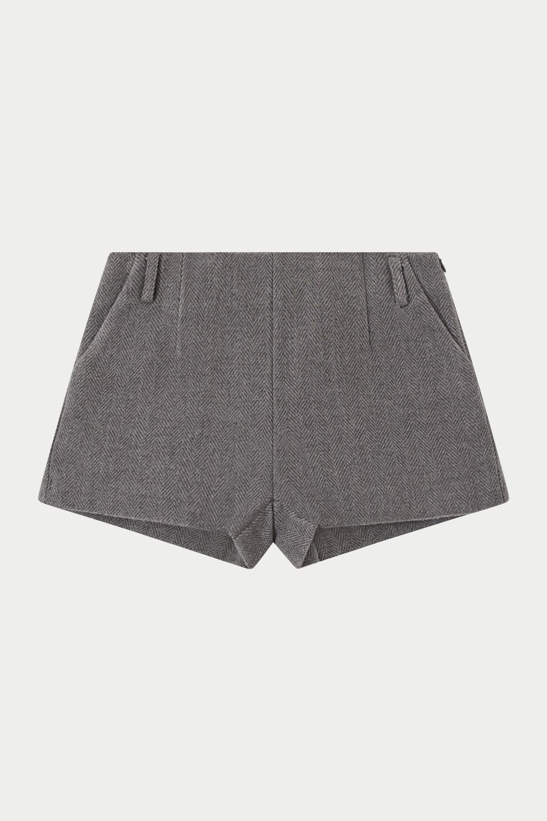 HERRINGBONE TAILORED MINI SHORTS - GREY