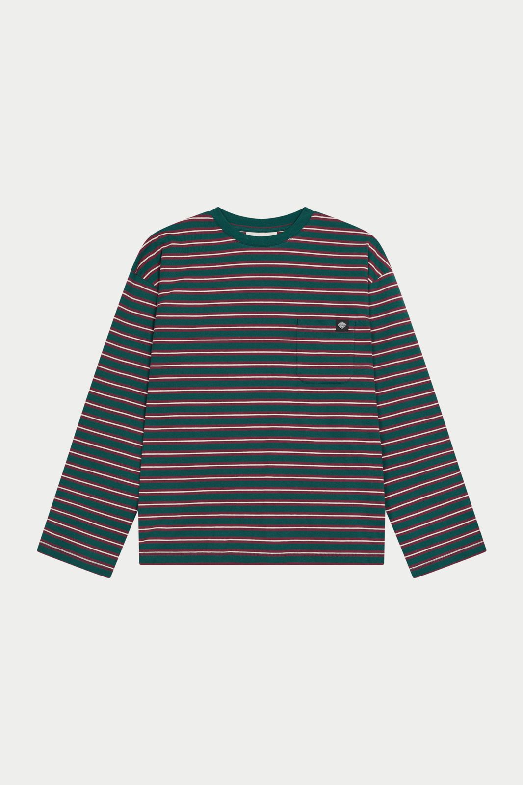 STRIPE POCKET LONG SLEEVE T SHIRT - FOREST GREEN